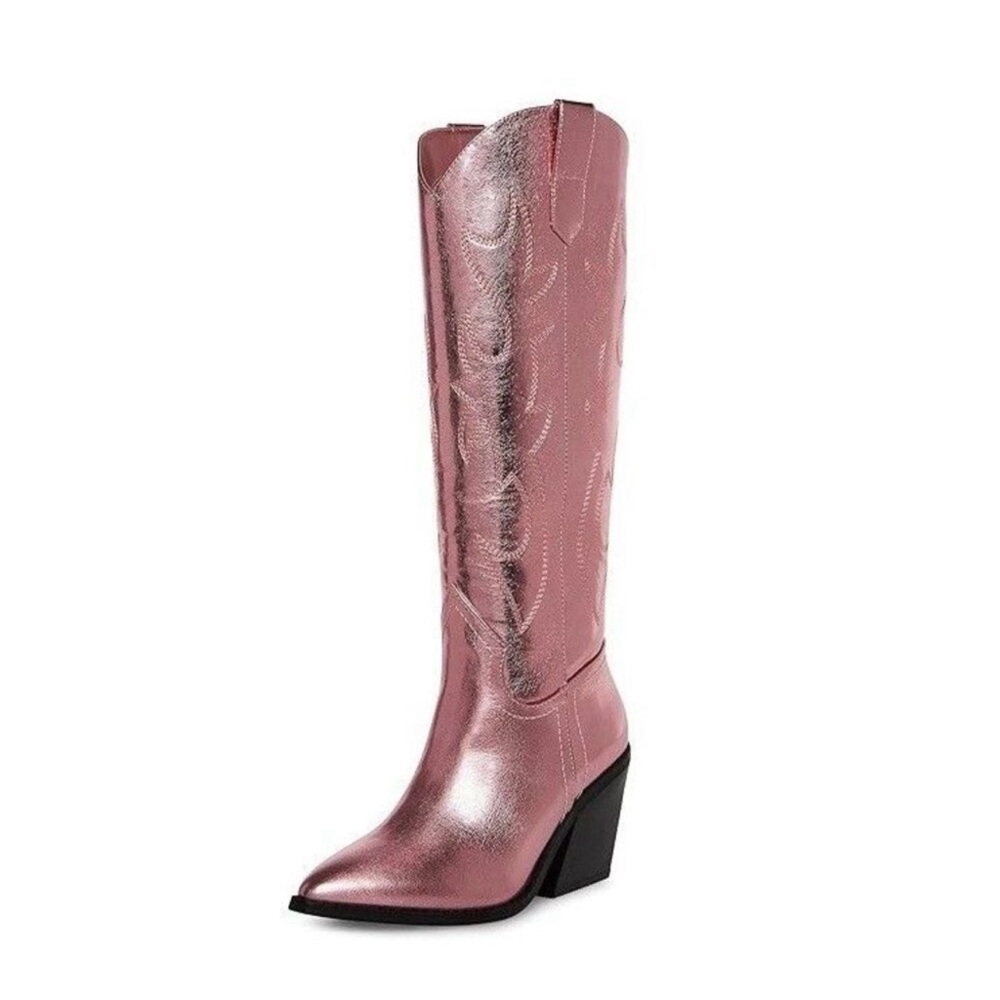 Pink Metallic Knee-High Women's Boots